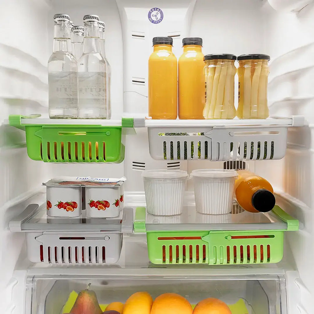 Set of 2 Adjustable Fridge Organiser Drawers – Space-Saving and Multi-Functional