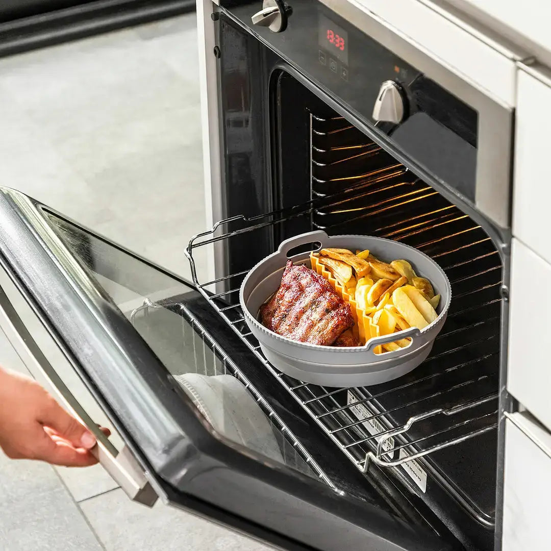 2 piece Folding Silicone Air Fryer Basket with Removable Separator and Handles