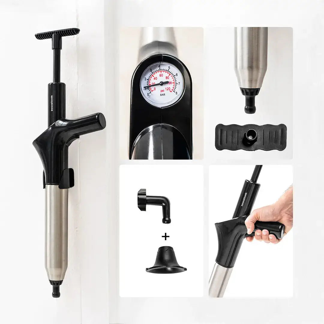 Toilet High-Pressure Compressed Air Plunger with Accessories and 5-in-1 Pressure Gauge