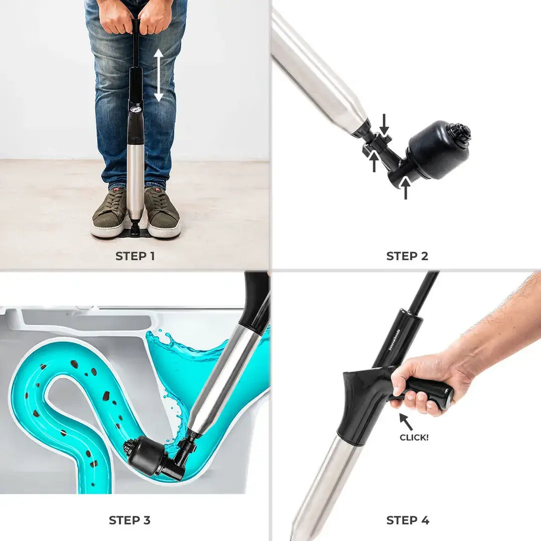 Toilet High-Pressure Compressed Air Plunger with Accessories and 5-in-1 Pressure Gauge